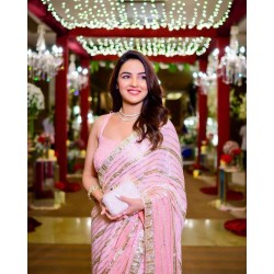 Jasmin bhasin pink color sequence saree